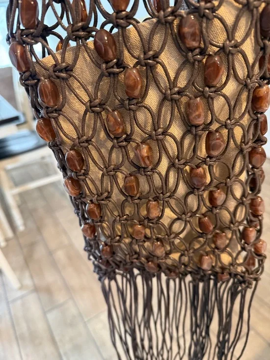 ZARA Dark Brown Macramé Fringe Shoulder Bag - Picture 6 of 7